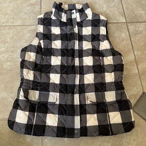 Talbots Women’s Black and White Plaid Quilted Puffer Vest Size Small